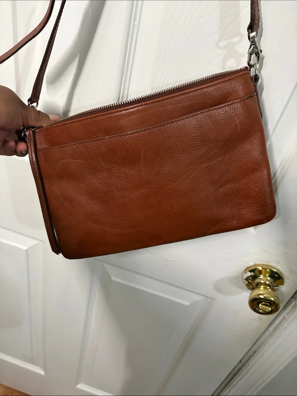 Fossil Chestnut Brown Leather Crossbody Messenger